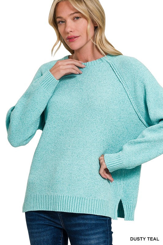 Right Here Waiting Dusty Teal Chenille Sweater - Catching Fireflies Boutique