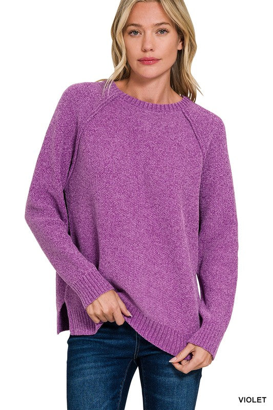 Right Here Waiting Violet Chenille Sweater