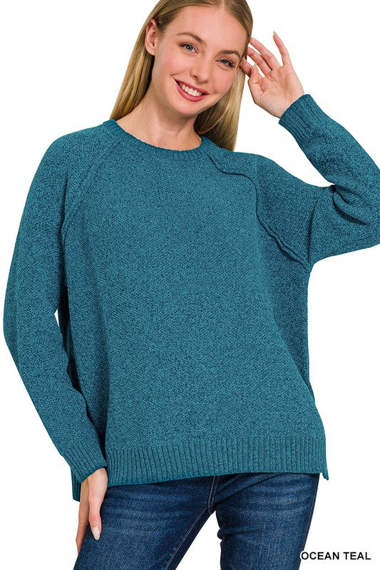 Right Here Waiting Ocean Teal Chenille Sweater - Catching Fireflies Boutique