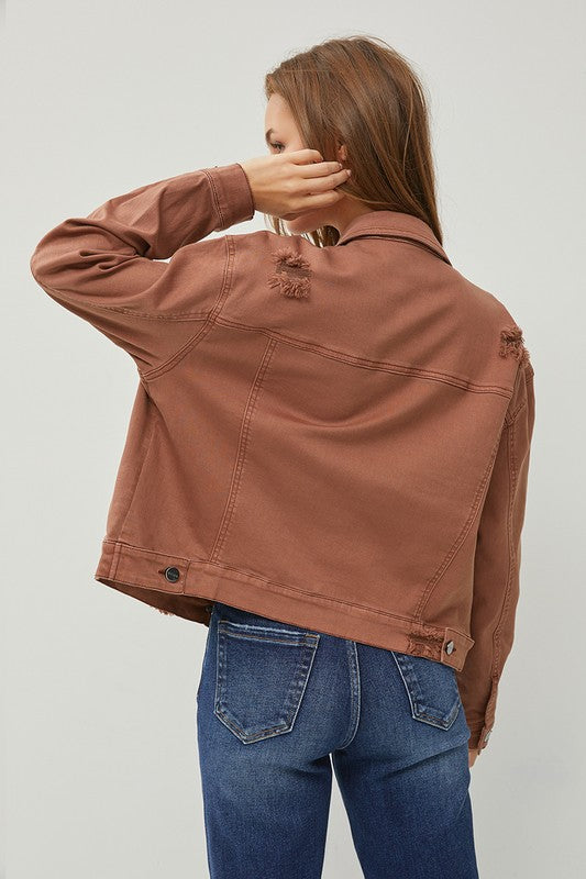 Autumn Spaces Plus Espresso Oversized Distressed Jacket - Catching Fireflies Boutique