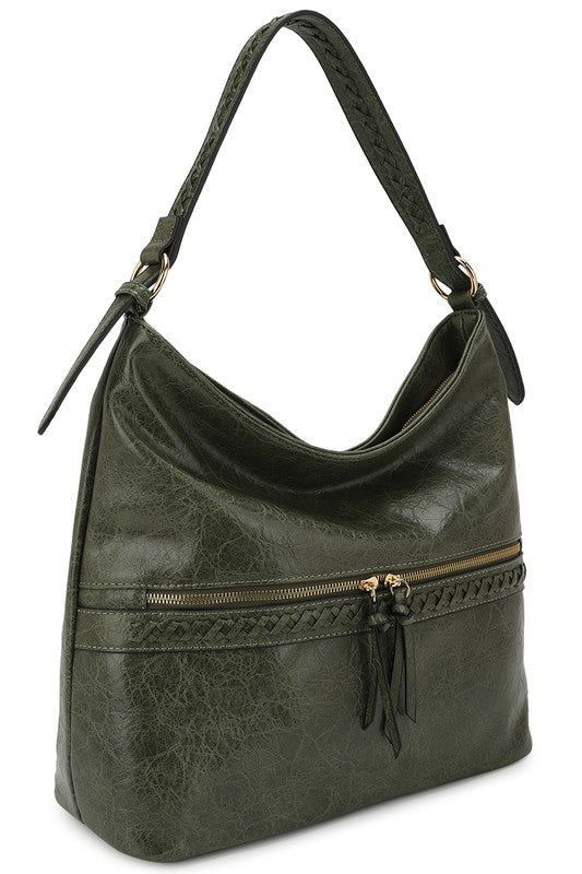 : Olive Whipstitch Zip Pocket Shoulder Bag - Catching Fireflies Boutique