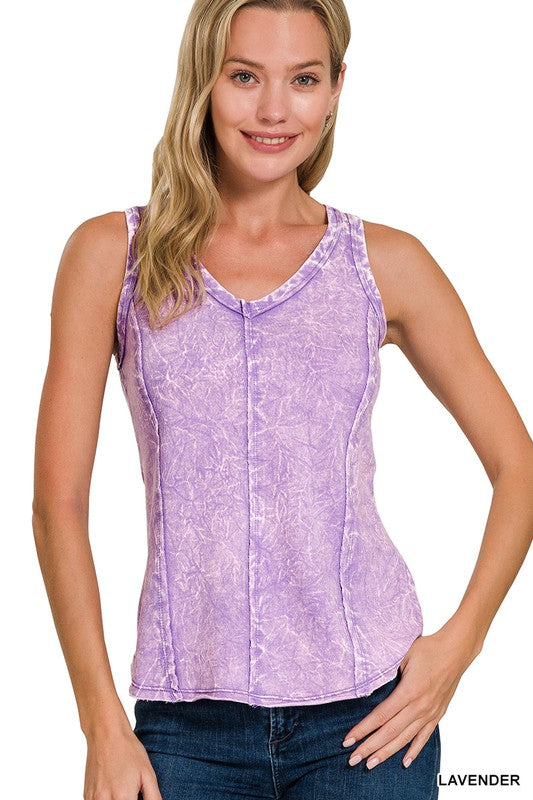 / Twinkle In Crinkle Lavender French Terry Raw Edge Tank - Catching Fireflies Boutique