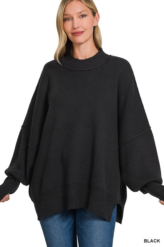 / Versatile Vibes Black Side Slit Oversized Sweater (Size L/XL)