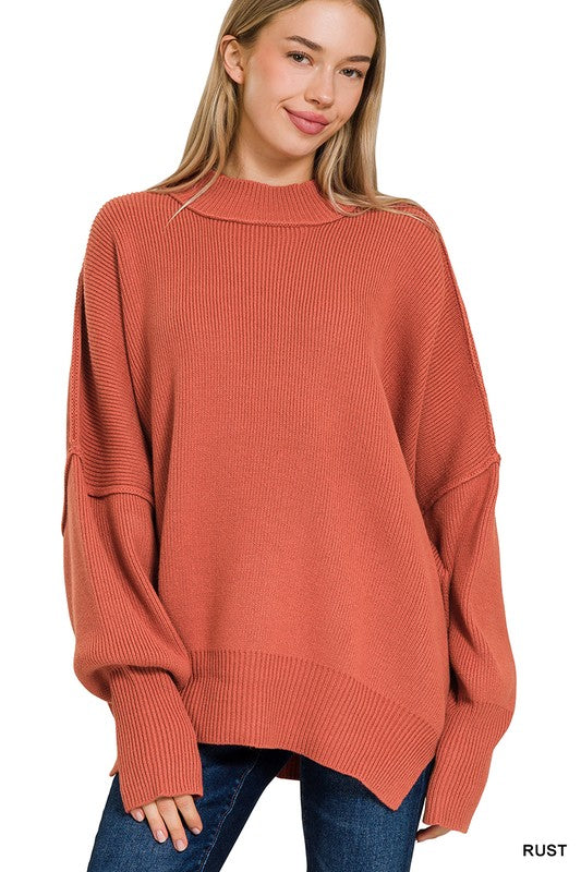 / Versatile Vibes Rust Side Slit Oversized Sweater