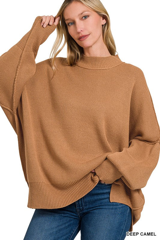 / Versatile Vibes Deep Camel Side Slit Oversized Sweater (Size L/XL)