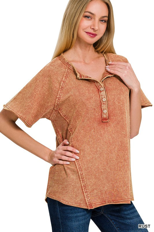 / Unrealized Potential Rust Crinkle Wash Terry Top (Size Large)