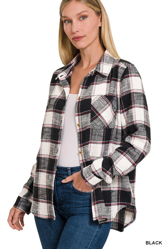 / Rad In Plaid Black Button Down Shirt Jacket