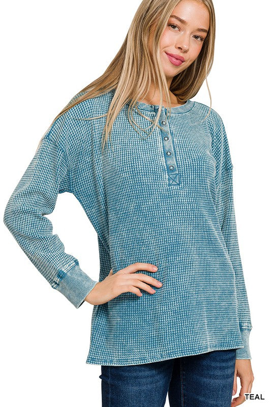 / Right This Way Teal Waffle Top - Catching Fireflies Boutique