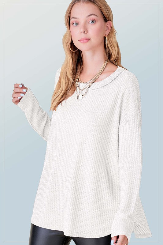 Melting For You White Waffle Oversized Top