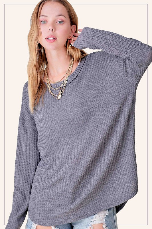 Melting For You Charcoal Waffle Oversized Top