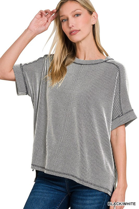 Going Strong Plus Black/White Corded Raw Edge Top - Catching Fireflies Boutique