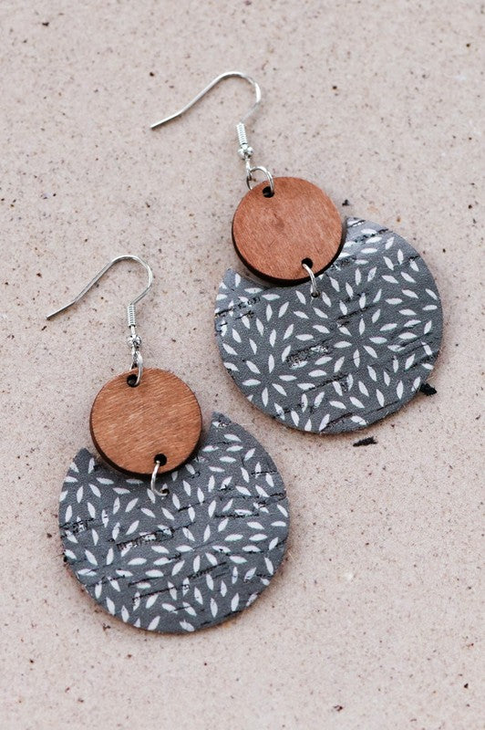 / Boho Cork And Wood Round Earrings - Catching Fireflies Boutique