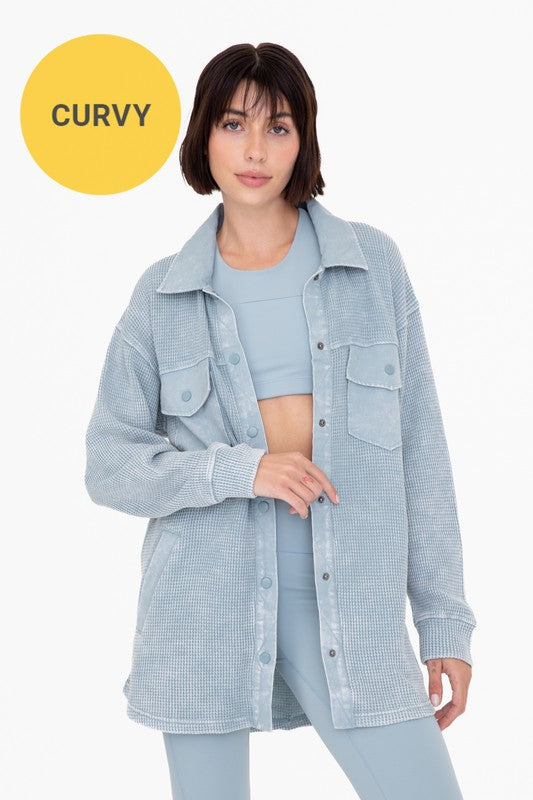 @Good Vibrations Plus Mineral Washed Smoky Blue Shacket (Size 3X)