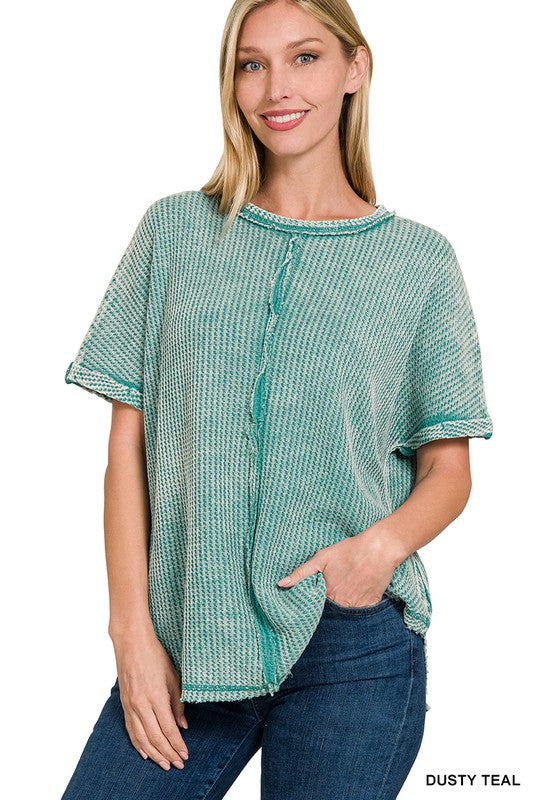 @/ Easy Street Baby Waffle Classic Dusty Teal Short Sleeve Top