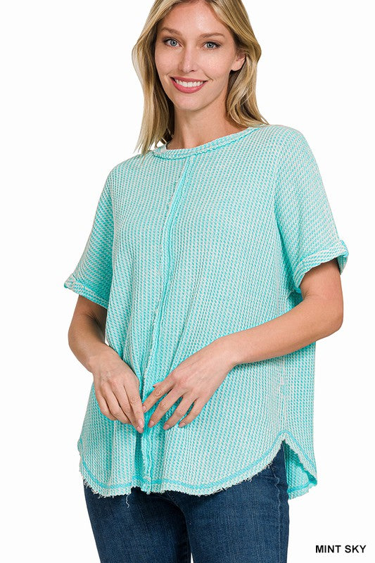 / Easy Street Baby Waffle Mint Sky Short Sleeve Top - Catching Fireflies Boutique