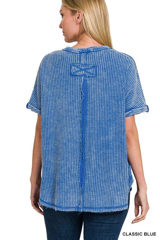 / Easy Street Baby Waffle Classic Blue Short Sleeve Top - Catching Fireflies Boutique