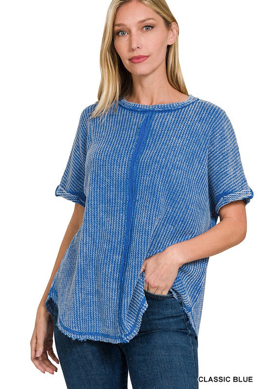 / Easy Street Baby Waffle Classic Blue Short Sleeve Top - Catching Fireflies Boutique