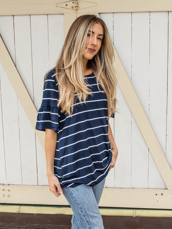 One Step Ahead Navy Flare Sleeve Top