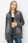 / Small Town Show Grey Distressed Denim Shirt