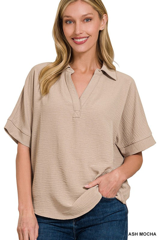 Here Lately Ash Mocha V-Neck Shirt - Catching Fireflies Boutique