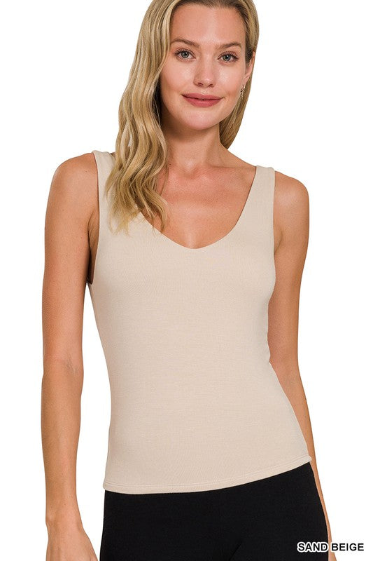 / Double The Style Sand Beige Rayon Tank Top