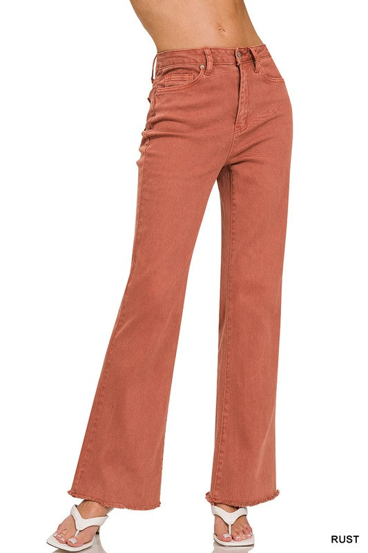 / Come Together Rust Fray Hem Wide Pants - Catching Fireflies Boutique