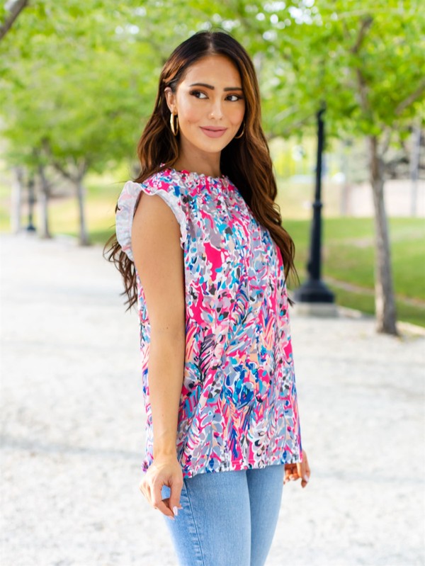 One Day Closer Pink Ruffle Cap Sleeve Top