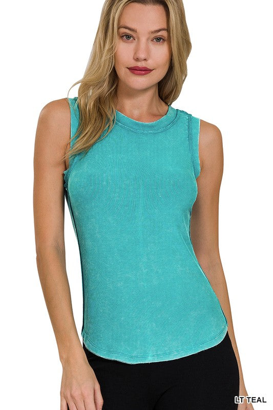 / Timelessly In Style Stretch Light Teal Ribbed Tank Top - Catching Fireflies Boutique