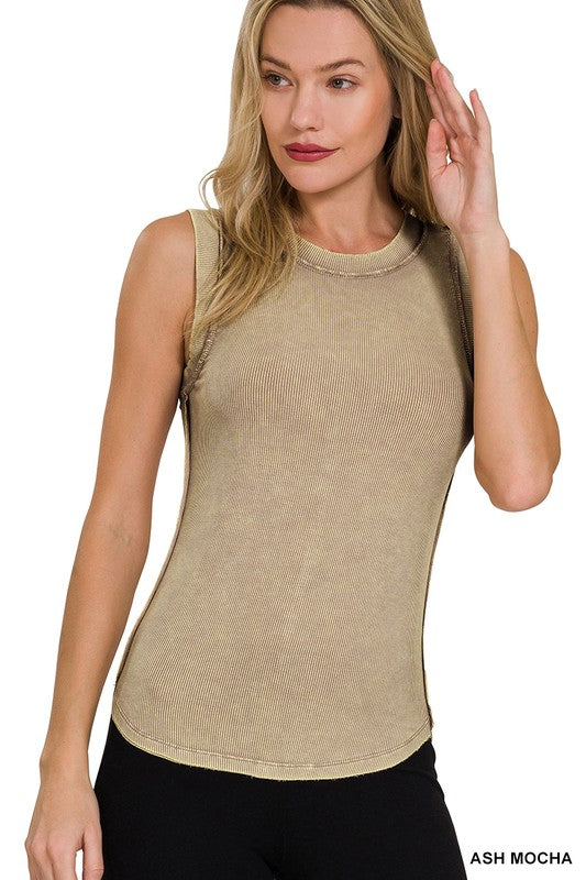 / Timelessly In Style Stretch Ash Mocha Ribbed Tank Top - Catching Fireflies Boutique