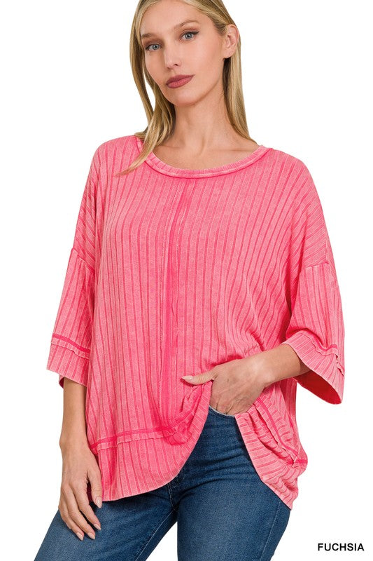 / Sail Away Fuchsia Boat Neck Ribbed Top - Catching Fireflies Boutique