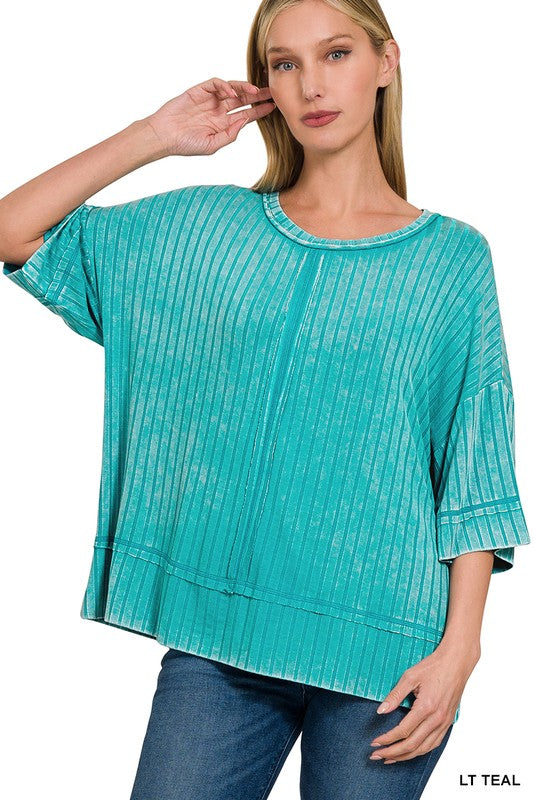 / Sail Away Light Teal Boat Neck Ribbed Top - Catching Fireflies Boutique