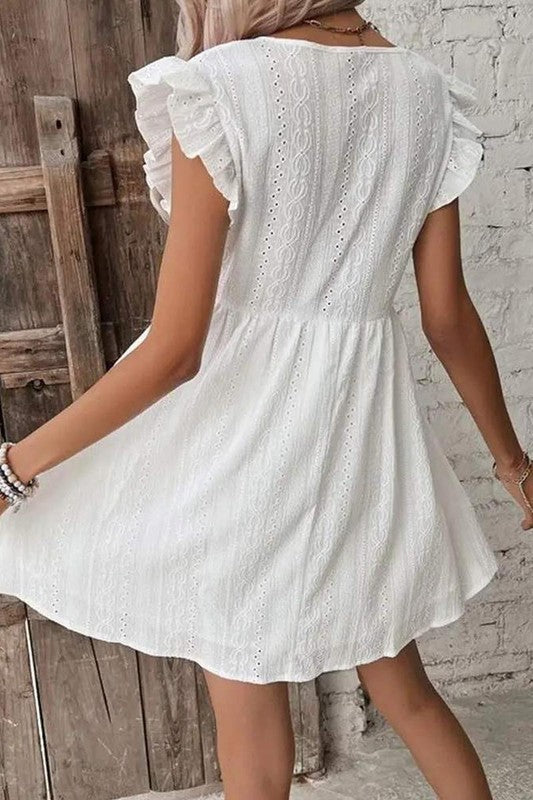 / Free As A Bird White Eyelet Lace Embroidered Mini Dress