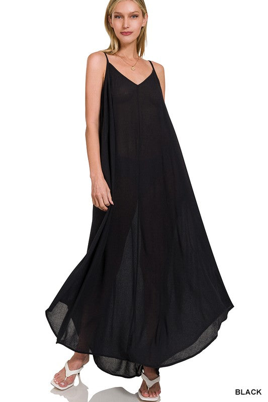Forget Me Not Black Crinkle Cami Maxi Dress - Catching Fireflies Boutique