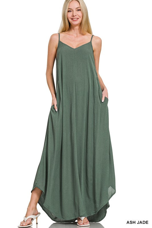 Forget Me Not Ash Jade Crinkle Cami Maxi Dress - Catching Fireflies Boutique