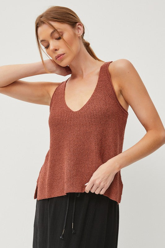 / More Than A Feeling Brown Racerback Knit Tank (Size Medium/Large)