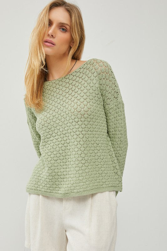 @/ A Tender Moment Sage Crochet Knit Sweater (Size S/M)