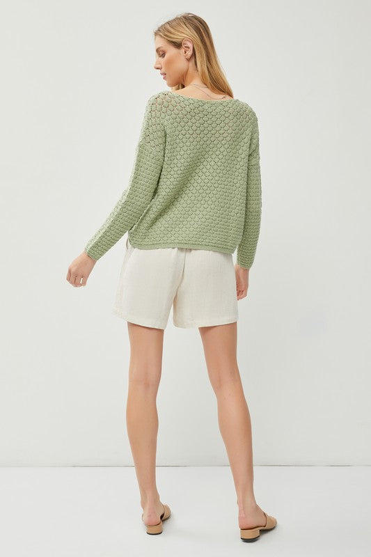 @/ A Tender Moment Sage Crochet Knit Sweater (Size S/M)