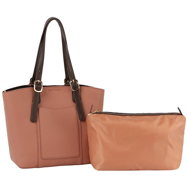 / Buckle Top Handle Almond 2 in 1 Satchel