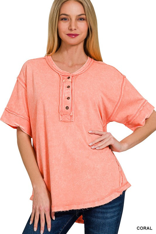 @: Casual Weekend Coral Raw Edge Top