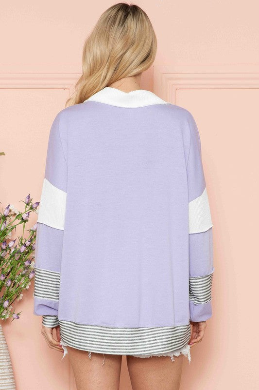 / Spirited Heart Lilac Solid/Stripe Top - Catching Fireflies Boutique