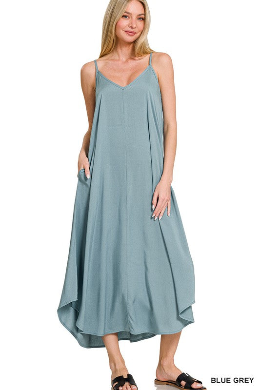Time Not Wasted Blue Grey Cami Strap Midi Dress - Catching Fireflies Boutique