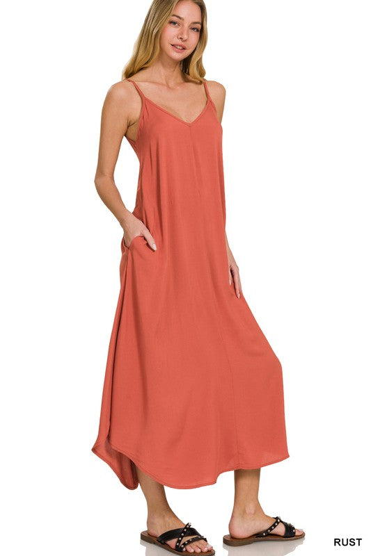 Time Not Wasted Rust Cami Strap Midi Dress - Catching Fireflies Boutique