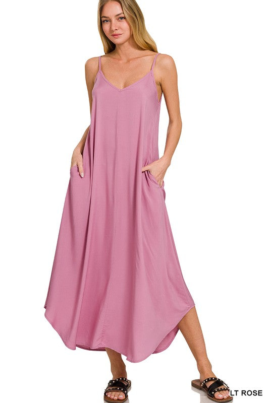 Time Not Wasted Light Rose Cami Strap Midi Dress - Catching Fireflies Boutique