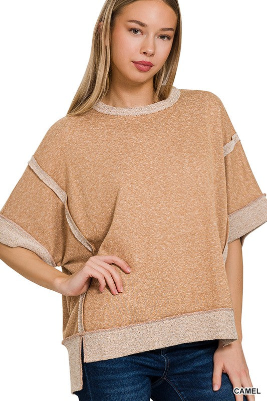 / As Easy As That Camel Contrast Trim Top - Catching Fireflies Boutique