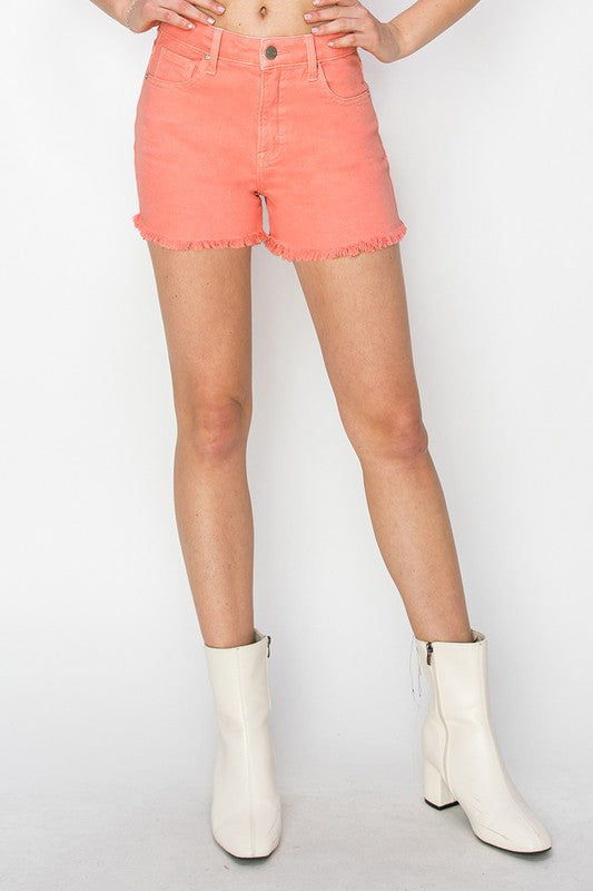 / Trina Tummy Control Fray Hem Flamingo Shorts