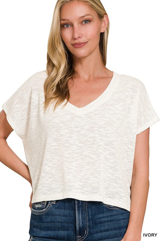 @Timeless Trends Ivory V Neck Crop Top