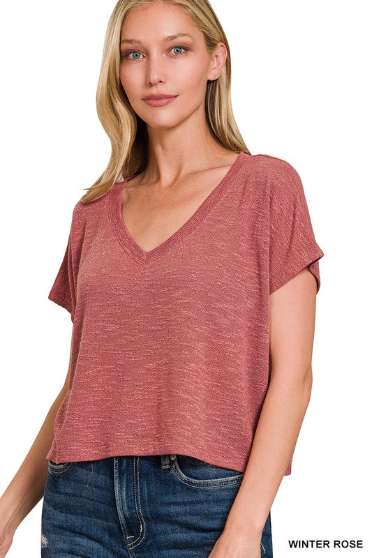 @Timeless Trends Winter Rose V Neck Crop Top