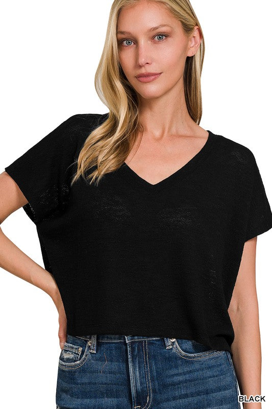 @Timeless Trends Black V Neck Crop Top