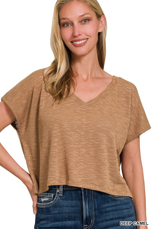 / Timeless Trends Deep Camel V Neck Crop Top