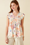 / Bright And Breezy Orange Mix Floral Peplum Top - Catching Fireflies Boutique